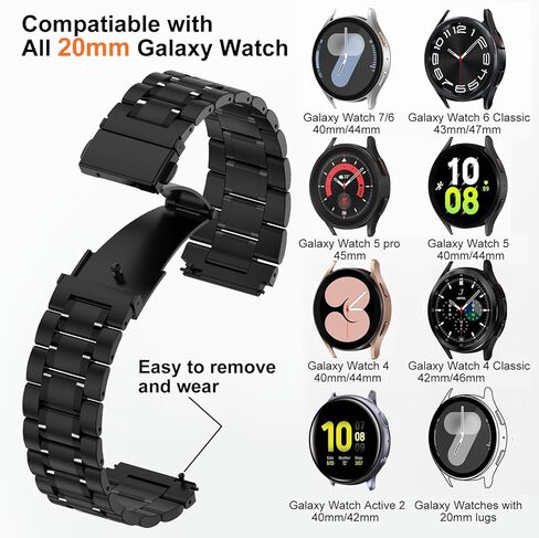 SUPLINK Stainless Steel Case and Band Compatible with Samsung Galaxy Watch 6 Band 44mm/Galaxy Watch 5 Band 44mm/Galaxy Watch 4 Band 44mm,Solid Rugged Galaxy Watch 6 5 4 Case Strap for Men,Black in Kuwait