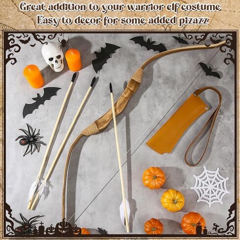 Wooden Bow and Arrow Set Leather Quiver 40 Inch Medieval Wooden Bow and Arrow Halloween Cosplay Costume Prop in Saudi Arabia