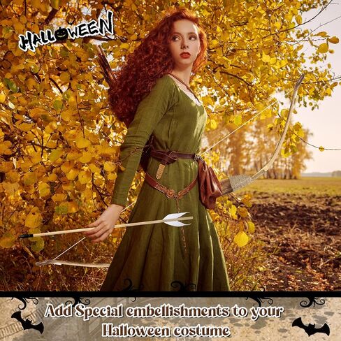 Wooden Bow and Arrow Set Leather Quiver 40 Inch Medieval Wooden Bow and Arrow Halloween Cosplay Costume Prop in Saudi Arabia