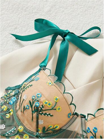 SOLY HUX Women's Floral Mesh Cut Out Teddy Lingerie Tie Shoulder Sexy Babydoll Bodysuit Nightwear in Saudi Arabia