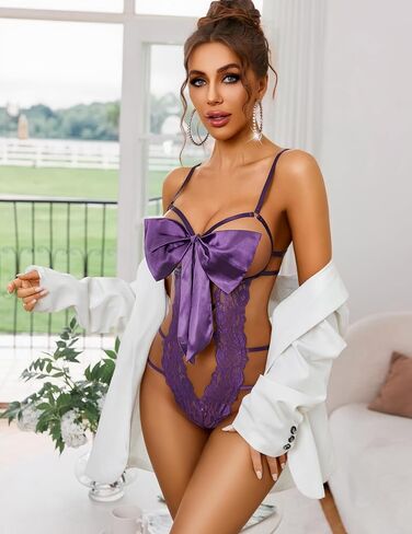Avidlove Teddy Lingerie للنساء Deep v الرقبة قطعة واحدة babydoll boy tie bodysuit ناعمة الشريط boudoir ملابس النوم in Kuwait
