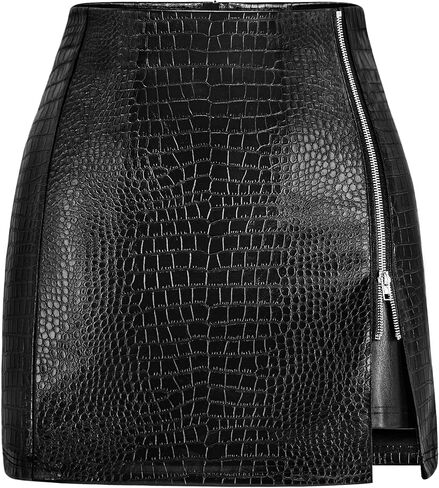 Women's Leather Mini Skirt Stretchy High Waisted Zipper Slit Faux Pleather Bodycon Short Pencil Skirt in Saudi Arabia