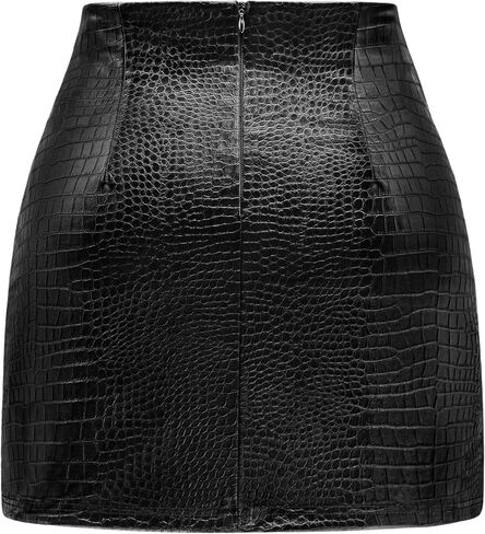 Women's Leather Mini Skirt Stretchy High Waisted Zipper Slit Faux Pleather Bodycon Short Pencil Skirt in Saudi Arabia