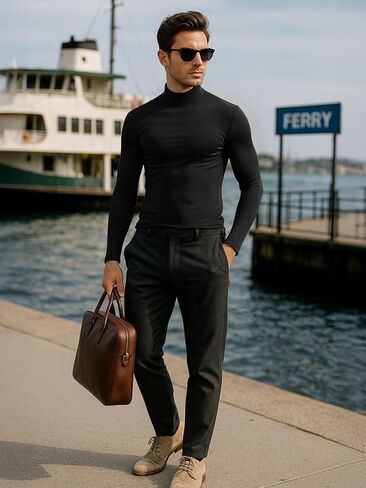 2 Pack Men Mock Turtleneck Long Sleeve Shirts Double Sided Fleece Thermal Pullover Sweater Slim Fit Base Layer Top in Saudi Arabia