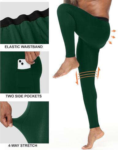 سروال الضغط الحراري للرجال ، طماق مبطنة بالرجال مع جيوب ، طبقة قاعدة الرياضة الشتوية لتشغيل التمرين in Kuwait