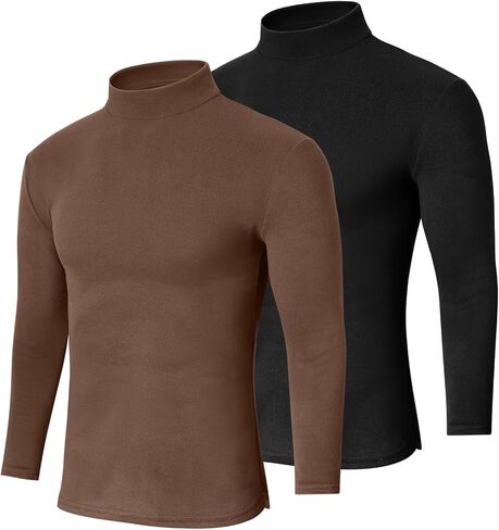 2 Pack Men Mock Turtleneck Long Sleeve Shirts Double Sided Fleece Thermal Pullover Sweater Slim Fit Base Layer Top in Saudi Arabia