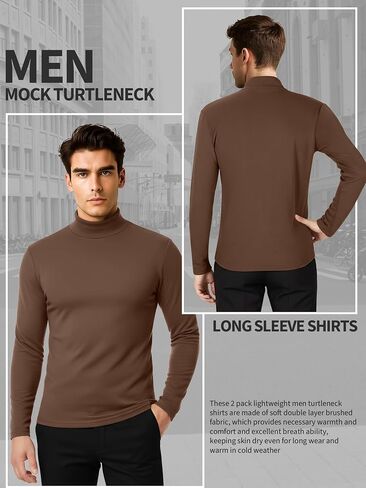 2 Pack Men Mock Turtleneck Long Sleeve Shirts Double Sided Fleece Thermal Pullover Sweater Slim Fit Base Layer Top in Saudi Arabia