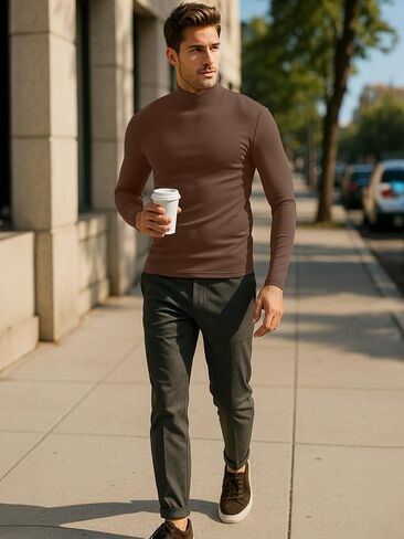 2 Pack Men Mock Turtleneck Long Sleeve Shirts Double Sided Fleece Thermal Pullover Sweater Slim Fit Base Layer Top in Saudi Arabia