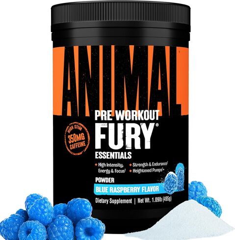 Animal Fury - Pre Workout Powder Supplement for Energy and Focus - 5g BCAA, 350mg Caffeine Nitric Oxide Without Creatine - Powerful Stimulant for Bodybuilders - Blue Raspberry in Saudi Arabia