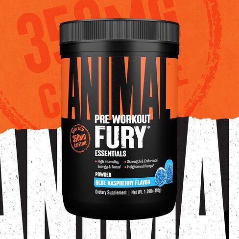Animal Fury - Pre Workout Powder Supplement for Energy and Focus - 5g BCAA, 350mg Caffeine Nitric Oxide Without Creatine - Powerful Stimulant for Bodybuilders - Blue Raspberry in Saudi Arabia