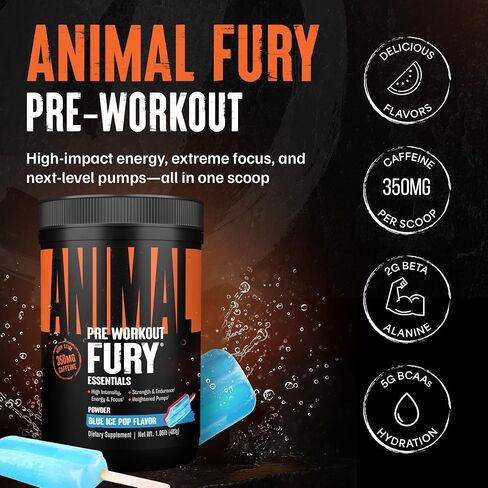 Animal Fury - Pre Workout Powder Supplement for Energy and Focus - 5g BCAA, 350mg Caffeine Nitric Oxide Without Creatine - Powerful Stimulant for Bodybuilders - Blue Raspberry in Saudi Arabia