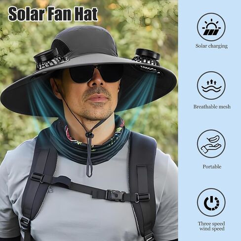 Birthday Gifts for Men Dad Husband Outdoor Wide-Brimmed Sun Hat with 2 Solar Fans,Rechargeable Built-in Fan Fisherman's Cap, Outdoor Fishing Sun Protection Gear Multi in Saudi Arabia