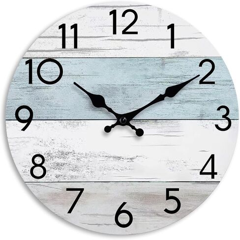 Wall Clock Silent Non-Ticking Wooden Clocks Battery Operated 8 Inch Small Country Retro Rustic and Beach Style Decorative for Kitchen, Home, Bathroom, Bedroom (Blue) in Saudi Arabia