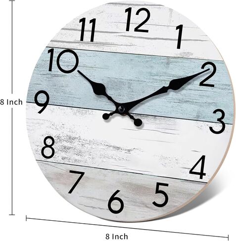 Wall Clock Silent Non-Ticking Wooden Clocks Battery Operated 8 Inch Small Country Retro Rustic and Beach Style Decorative for Kitchen, Home, Bathroom, Bedroom (Blue) in Saudi Arabia