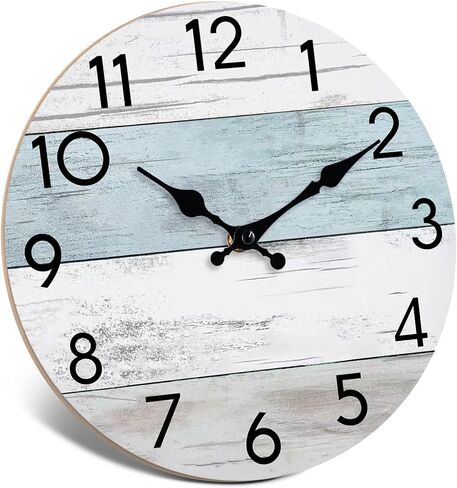 Wall Clock Silent Non-Ticking Wooden Clocks Battery Operated 8 Inch Small Country Retro Rustic and Beach Style Decorative for Kitchen, Home, Bathroom, Bedroom (Blue) in Saudi Arabia