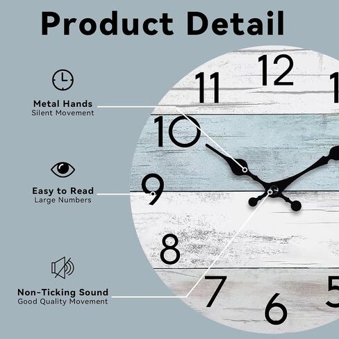 Wall Clock Silent Non-Ticking Wooden Clocks Battery Operated 8 Inch Small Country Retro Rustic and Beach Style Decorative for Kitchen, Home, Bathroom, Bedroom (Blue) in Saudi Arabia