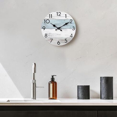 Wall Clock Silent Non-Ticking Wooden Clocks Battery Operated 8 Inch Small Country Retro Rustic and Beach Style Decorative for Kitchen, Home, Bathroom, Bedroom (Blue) in Saudi Arabia