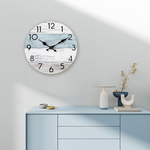 Wall Clock Silent Non-Ticking Wooden Clocks Battery Operated 8 Inch Small Country Retro Rustic and Beach Style Decorative for Kitchen, Home, Bathroom, Bedroom (Blue) in Saudi Arabia