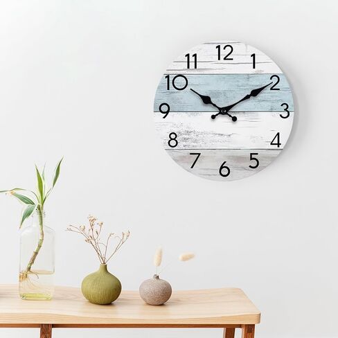 Wall Clock Silent Non-Ticking Wooden Clocks Battery Operated 8 Inch Small Country Retro Rustic and Beach Style Decorative for Kitchen, Home, Bathroom, Bedroom (Blue) in Saudi Arabia