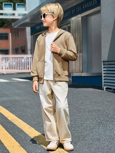 Boys Haloumoning zip Up Hoodie Sweatshirt Kids Long Sleeve Sweece Sweece مع جيوب الكنغر من 5 إلى 14 عامًا in Saudi Arabia