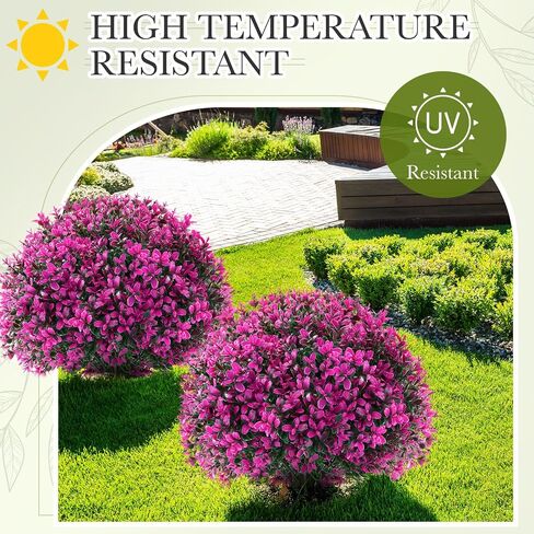 Yunlly 2 Pack 18" Artificial Boxwood Ball Bush Topiary Trees Fake Outdoor Plants, Realistic UV Resistance Faux Shrubs with Spike Greenery Topiary for Front Porch Garden Yard Patio Indoor (Dark Purple) in Saudi Arabia