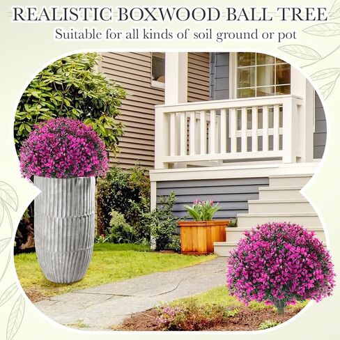 Yunlly 2 Pack 18" Artificial Boxwood Ball Bush Topiary Trees Fake Outdoor Plants, Realistic UV Resistance Faux Shrubs with Spike Greenery Topiary for Front Porch Garden Yard Patio Indoor (Dark Purple) in Saudi Arabia