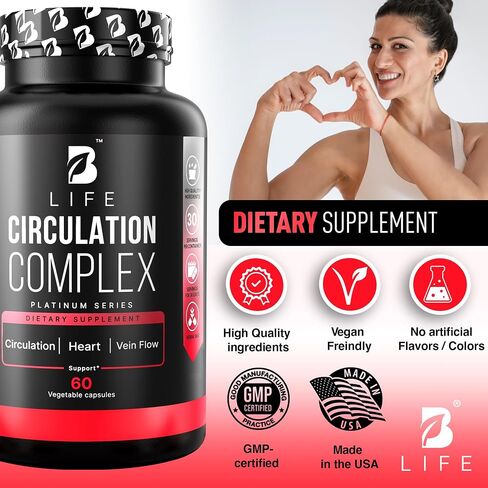 Circulation Support Supplement for Vein & Artery Health | Vascular Support with L-Arginine, Horse Chestnut & Butcher’s Broom | Promotes Healthy Leg Circulation & Vein Function | 60 Capsules in Kuwait