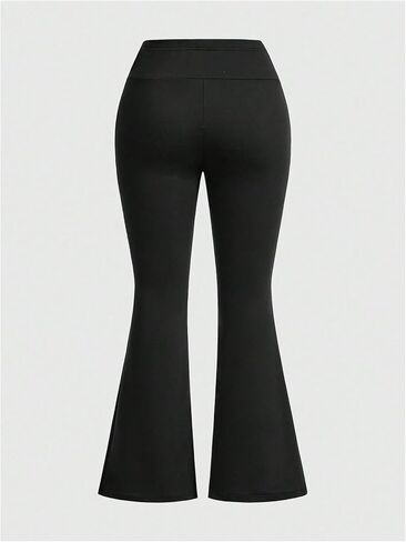 Wdirara Women's Plus Goth Graphic Bell Bottom Pants v Cross High Pherced Yoga Leggings in Saudi Arabia