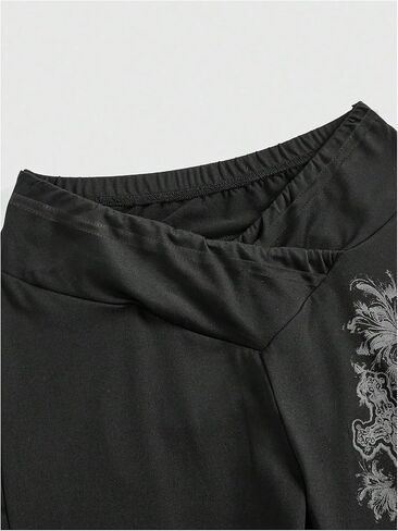 Wdirara Women's Plus Goth Graphic Bell Bottom Pants v Cross High Pherced Yoga Leggings in Saudi Arabia