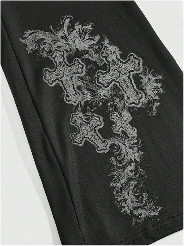 Wdirara Women's Plus Goth Graphic Bell Bottom Pants v Cross High Pherced Yoga Leggings in Saudi Arabia