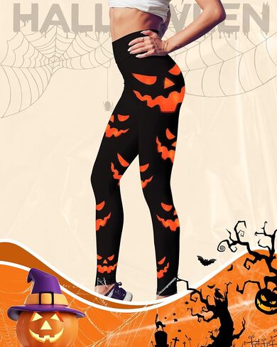 Womens Halloween Leggings Printed Stretchy Yoga Pants Pumpkin Halloween Spooky Pumpkin Leggings for Party Women Gift in Saudi Arabia