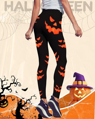Womens Halloween Leggings Printed Stretchy Yoga Pants Pumpkin Halloween Spooky Pumpkin Leggings for Party Women Gift in Saudi Arabia