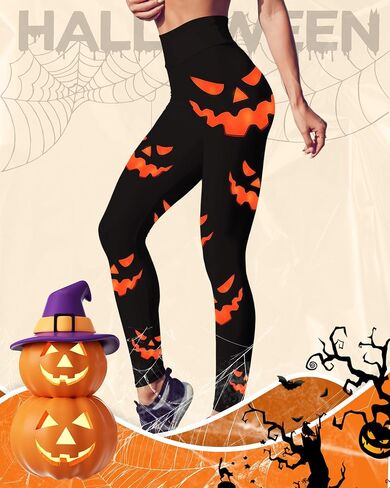 Womens Halloween Leggings Printed Stretchy Yoga Pants Pumpkin Halloween Spooky Pumpkin Leggings for Party Women Gift in Saudi Arabia