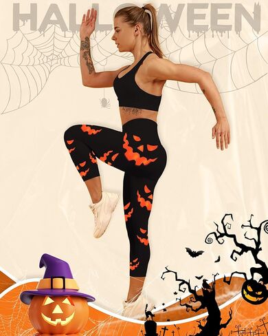 Womens Halloween Leggings Printed Stretchy Yoga Pants Pumpkin Halloween Spooky Pumpkin Leggings for Party Women Gift in Saudi Arabia