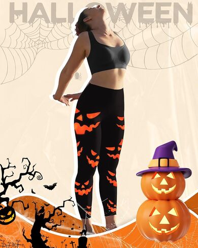 Womens Halloween Leggings Printed Stretchy Yoga Pants Pumpkin Halloween Spooky Pumpkin Leggings for Party Women Gift in Saudi Arabia