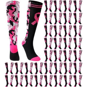 Xtinmee 36 Pairs Pink Ribbon Football Softball Soccer Socks Bulk Breast Cancer Awareness The Calf Camo Breast Cancer Socks in Saudi Arabia