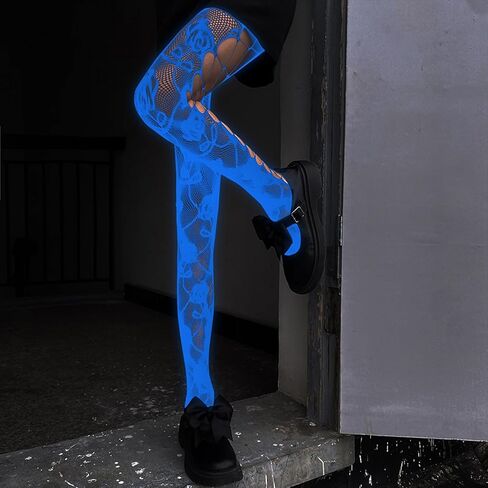 Blue Glowing Pantyhose For Women Halloween Glow Spiderweb Patterned Mesh Tights Stockings Hosiery Luminou in Kuwait