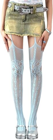 Women Hollowed Garter Belt Pantyhose Subcultures Punk Heart Pattern Sheer Thigh High Stockings Suspender Tights Night in Kuwait