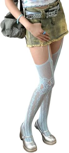 Women Hollowed Garter Belt Pantyhose Subcultures Punk Heart Pattern Sheer Thigh High Stockings Suspender Tights Night in Kuwait
