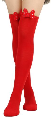Womens Novelties Adult Christmas Tights with Bows Cute Xmas Full Length Stockings Solid Color Holiday Pantyhose in Saudi Arabia