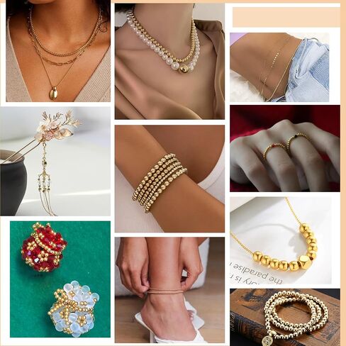 PH PandaHall 695pcs 18K Gold Spacers Beads 5 Sizes Seamless Smooth Beads 2/2.5/3/4/5mm Loose Beads Tiny Ball Beads Little Round Spacers for Summer Hawaii Layered Necklace Bracelet Jewelry Making in Saudi Arabia
