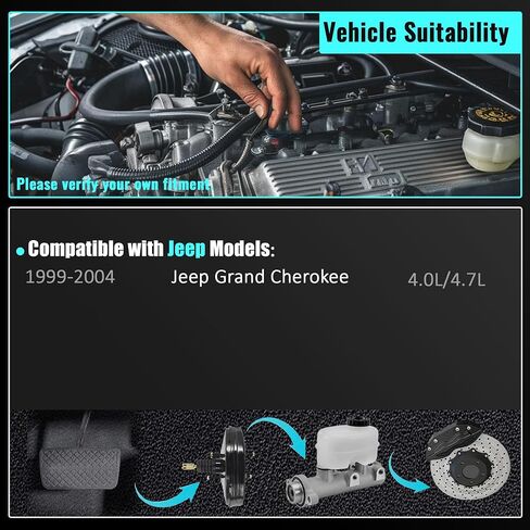 54-73163 PartsFlow Power Brake Booster Compatible with Jeep Grand Cherokee 1999 2000 2001 2002 2003 2004 4.7L 4.0L 05011261AA Without Master Cylinder in Saudi Arabia