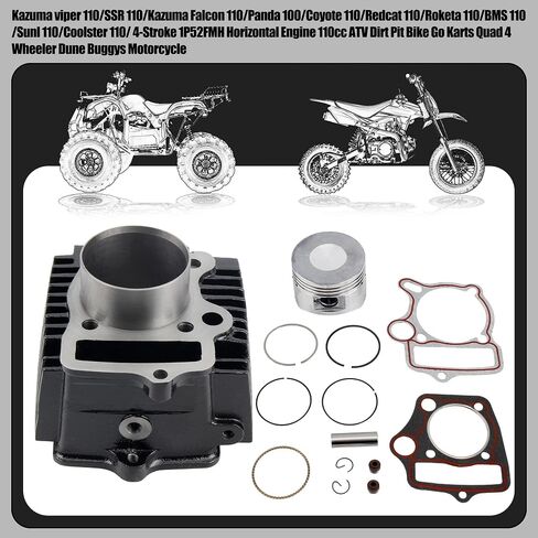 مجموعة أسطوانة 52.4 ملم مع حشوات ومجموعة من طقم إعادة بناء حلقة المكبس ل 4-Stroke 1P52FMH المحرك الأفقي 110cc ATV Dirt Pit Pike Go Karts Quad 4 Wheeler Dune Buggys in Saudi Arabia