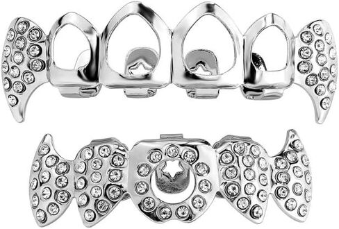 Vampire Teeth Fang Grillz Hollow braces for sharp teeth 14K Gold Silver Plated Hip Hop Fangs Top Bottom Teeth Grills for Men and Women in Kuwait