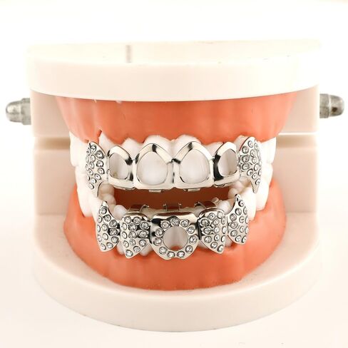 Vampire Teeth Fang Grillz Hollow braces for sharp teeth 14K Gold Silver Plated Hip Hop Fangs Top Bottom Teeth Grills for Men and Women in Kuwait