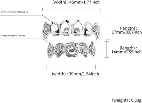 Vampire Teeth Fang Grillz Hollow braces for sharp teeth 14K Gold Silver Plated Hip Hop Fangs Top Bottom Teeth Grills for Men and Women in Kuwait
