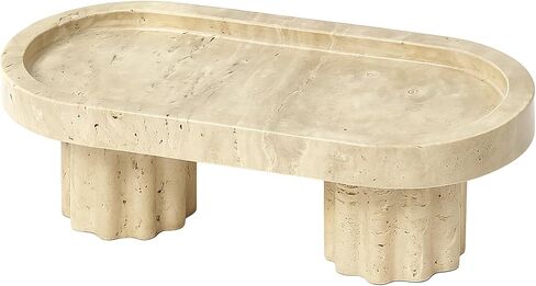 صينية الحجر الطبيعية ، صينية زخرفية الغرور ، شكل بيضاوي ، تصميم مصنوع يدويًا مع دعامات أسطواني ، صينية قوية لعداد المطبخ ، طاولة الطعام ، وديكور المنزل ، 9.6 × 3.7 × 3.1 in Kuwait