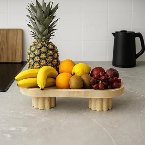 صينية الحجر الطبيعية ، صينية زخرفية الغرور ، شكل بيضاوي ، تصميم مصنوع يدويًا مع دعامات أسطواني ، صينية قوية لعداد المطبخ ، طاولة الطعام ، وديكور المنزل ، 9.6 × 3.7 × 3.1 in Kuwait