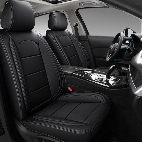 AOOG Leather Car Seat Covers with Car Backseat Organizer, Universal Automotive Vehicle Seat Cover for Most Sedan SUV Pick-up Truck, Front Pair, Beige in Kuwait