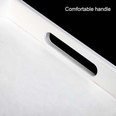 35 * 35 inches Leather Rectangle Serving Tray with Hole Handles,High-End Light Large Service Tray for Ottoman Tray, Tea, Food, Butler - Countertop, Kitchen,Family Dinner, Picnic(White) in Saudi Arabia
